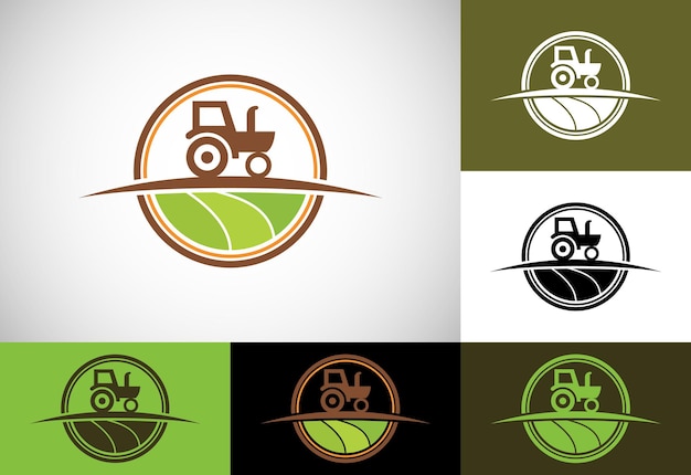 Tractorlogo of boerderijlogo-sjabloon geschikt voor elk bedrijf dat verband houdt met de landbouwindustrie