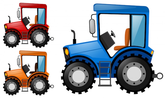 Vector tractors in three different colors