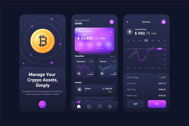 Торговое приложение ui bitcoin concept полный редактируемый шаблон