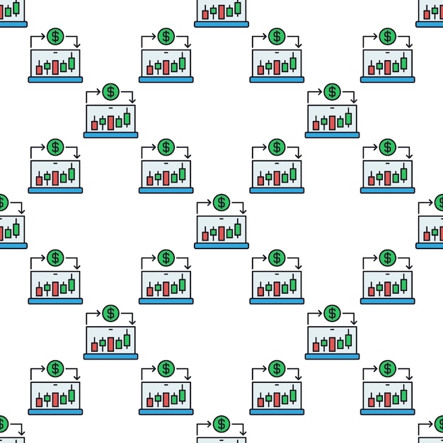 Trading Chart en Dollar teken op Laptop Scherm vector gekleurde naadloze patroon