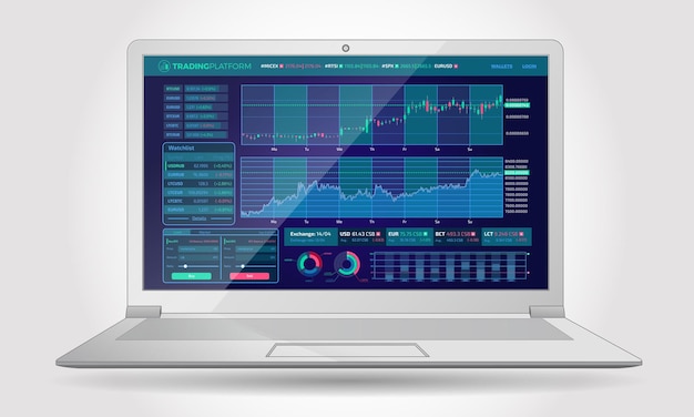 Interfaccia della piattaforma di trading con elementi infografici