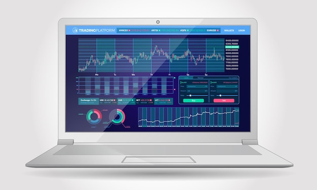 Interfaccia della piattaforma di trading con elementi infografici