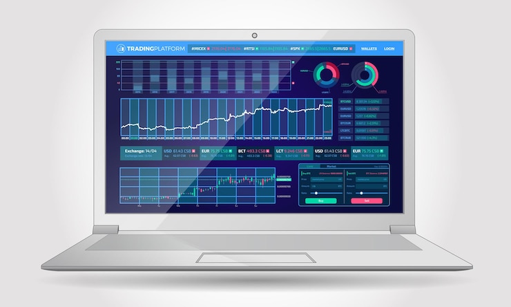 Vector trading platform interface with infographic elements