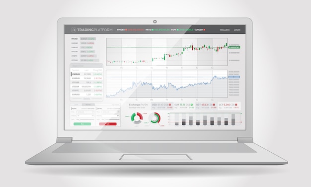 Interfaccia della piattaforma di trading con elementi di infografica