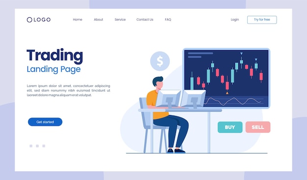 Trading stock forex bitcoin candlestick concept flat vector illustration for banner premium vector landing page