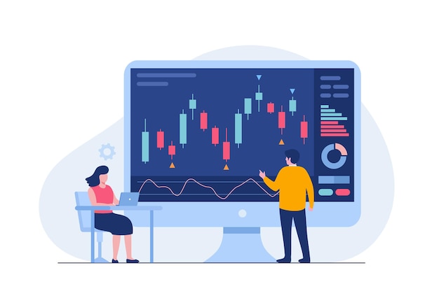 Trading stock and forex candlestick concept flat vector illustration for banner Premium Vector