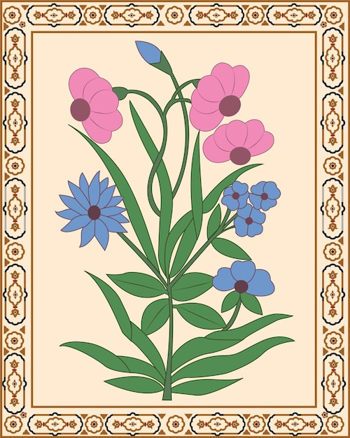 Vector traditie mughal motif fantasy bloemen naadloos bloemenmuurpatroon van het mughal-tijdperk patroon op