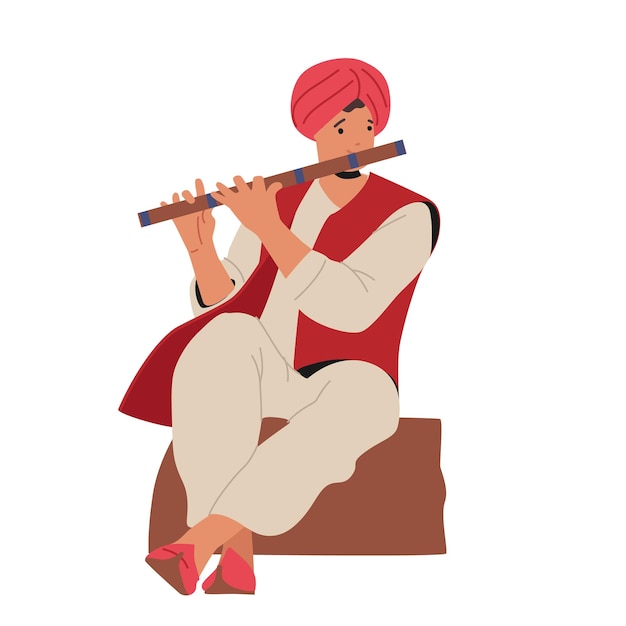 Tradition Art Culture and Music of India Concept Indian Street Musician Character Playing Traditional Music on Flute