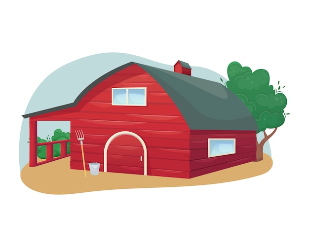 Vector traditional american red wooden barn. farm. agriculture, farming.