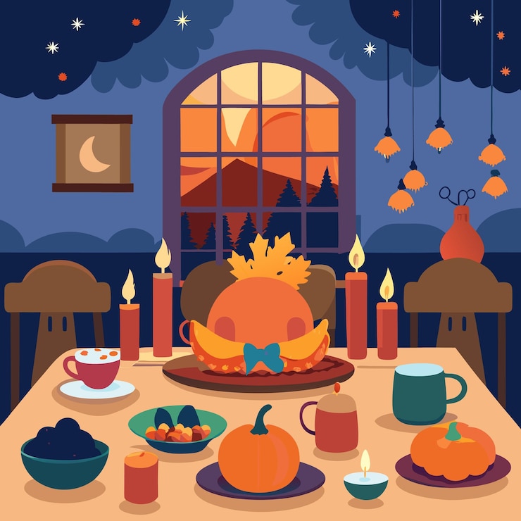 Vector traditional american thanksgiving dinner vector