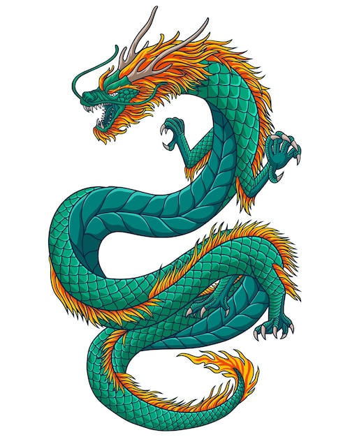 Traditional asian dragon. Design vector Illustration suitable for tattoo, t-shirt, wallpaper, poster