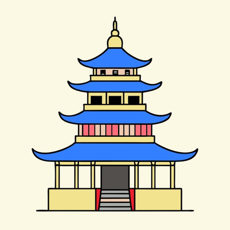 Vector traditional asian pagoda vector illustration vibrant and detailed printable graphic design