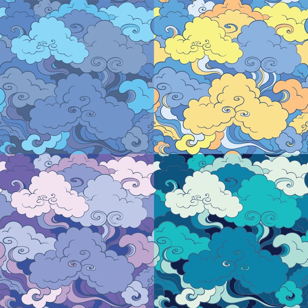 ベクトル 雲と空と伝統的なアジアのシームレスパターン。バックグラウンド