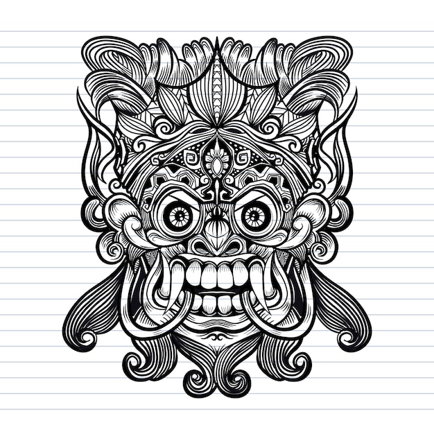 Vector traditional balinese mask of terrible mythical defender