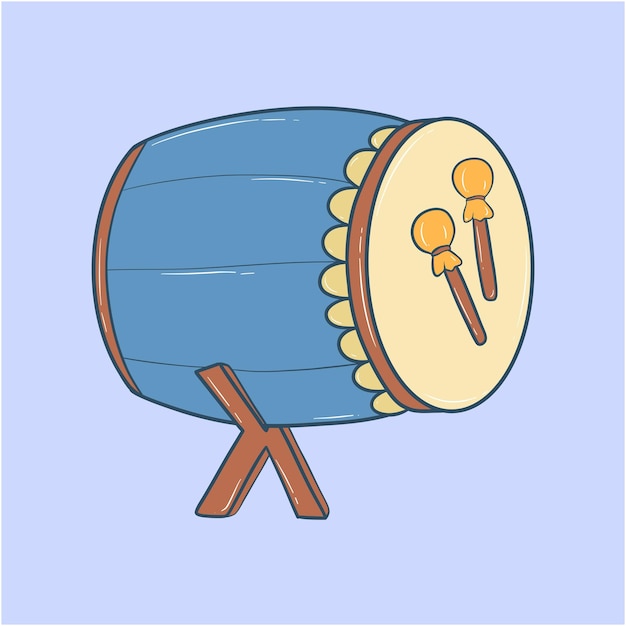 Vector traditional bedug drum with stick cartoon