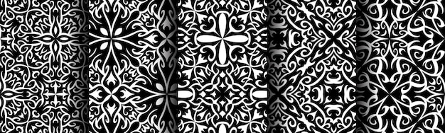 traditional black seamless pattern ethnic collection set