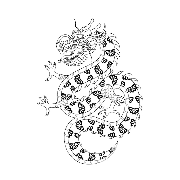 Vector traditional black white chinese dragon zodiac sign vector illustration