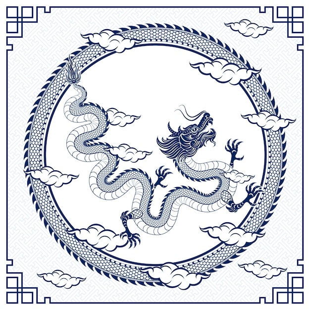 Vector traditional blue chinese dragon for tattoo design chinese new year and all festivals