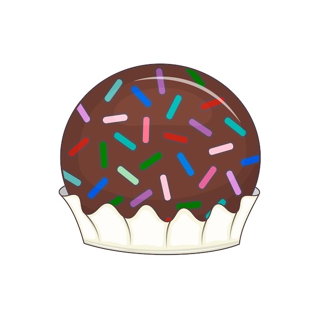 Traditional Brazilian dessert is Brigadeiro Chocolate round candies Vector illustration Cartoon