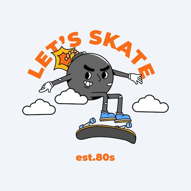 Vector traditional cartoon bomb skate