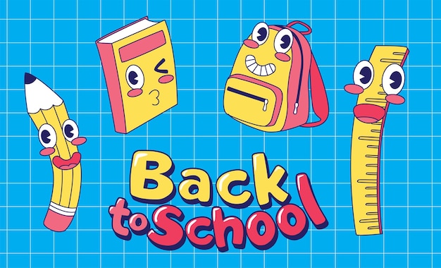 Traditional Cartoon Theme Back to School Sticker Illustration