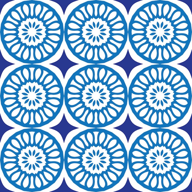 Traditional ceramic tiles seamless vector patterns with floral