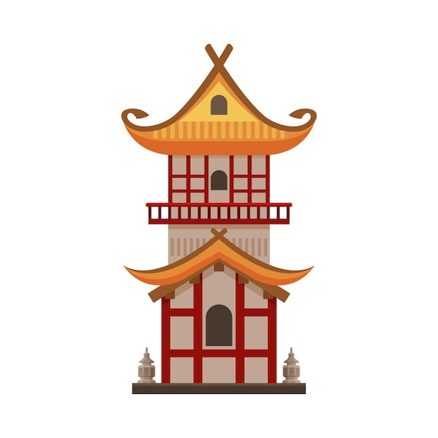 Traditional chinese building cultural asian architecture object vector illustration