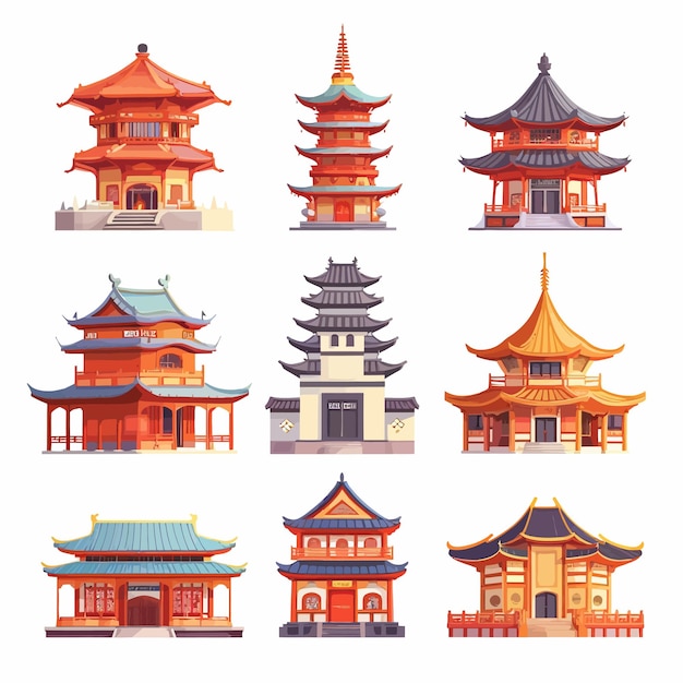 ベクトル 伝統的な中国の建物 アジアの建築