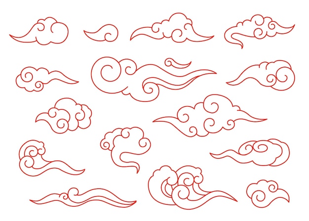 Traditional chinese clouds japanese sky doodle elements asian oriental style cloud china festiv