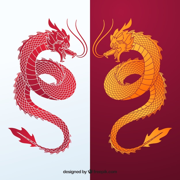 Traditional chinese dragon silhouette collection