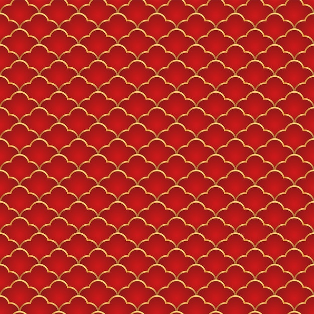 Traditional chinese fish scale seamless pattern red golden asian ornament