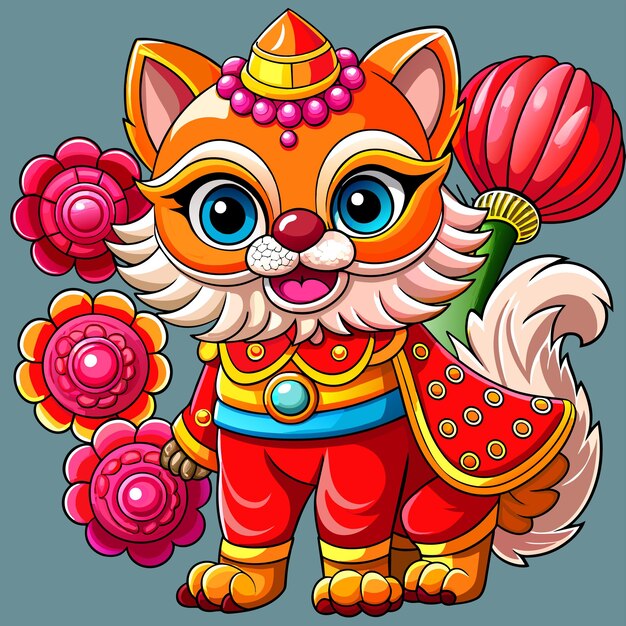 Vector traditional chinese new year celebration hand drawn mascot cartoon character sticker icon concept