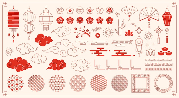 Premium Vector | Traditional chinese new year elements asian ...