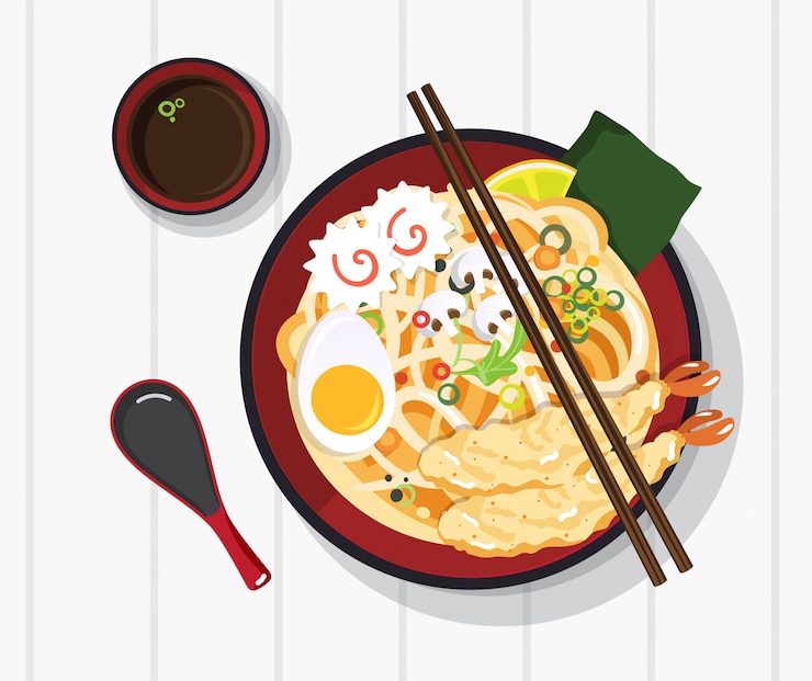 Vector 伝統的な麺入り中華スープ、中華丼アジアンヌードルスープ