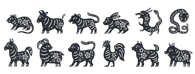 Traditional chinese zodiac set of all  animals for chinese new year