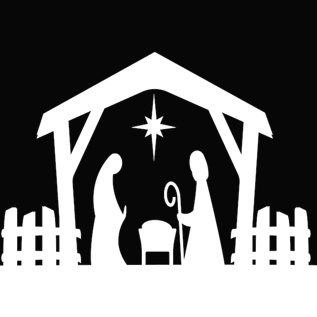 Традиционный христианский рождественский вертеп младенца иисуса в яслях с марией и иосифом.вектор