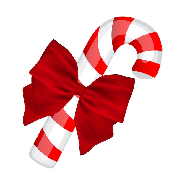 Traditional Christmas candy with bow on white background