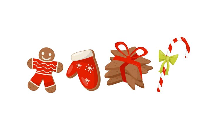 Vector traditional christmas treat and winter holiday dessert with candy cane and gingerbread cookie vector set