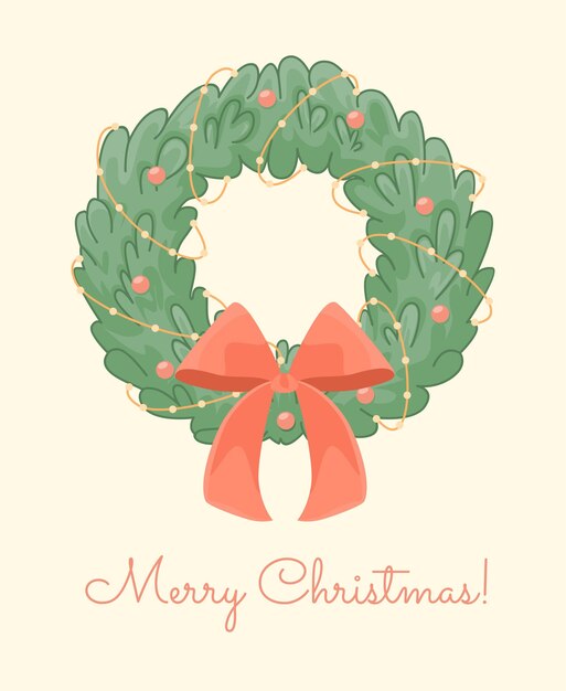 Traditional Christmas wreath. Flat vector design elements for Christmas holidays