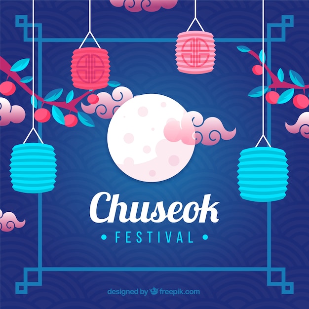 Vector traditional chuseok composition with flat design