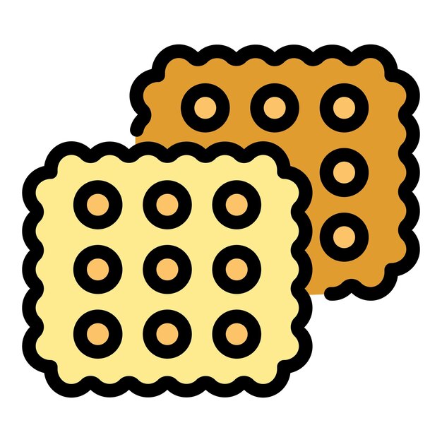 ベクトル 伝統的なクラッカー アイコン アウトライン ベクトル食品クッキー ケーキ形状色フラット