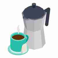 Vector traditional drink icon isometric vector geyser coffee maker moka pot hot drink brewing coffee culture tradition