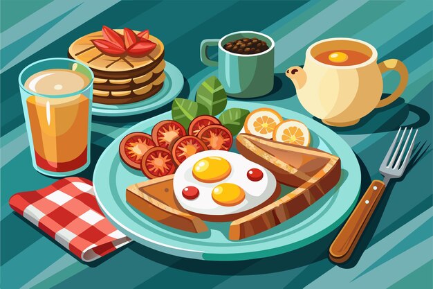 A traditional English breakfast table set with fried eggs crispy bacon baked beans and grilled tomatoes offering a hearty start to the day