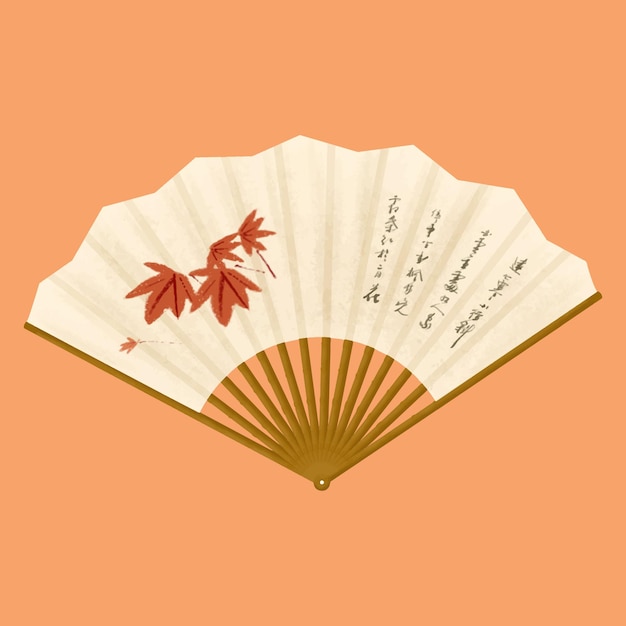 Vector traditional fan with chinese words and art draw