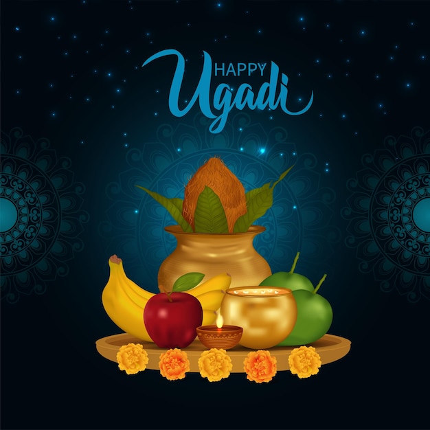 Traditional festival happy ugadi or gudi padwa celebration card