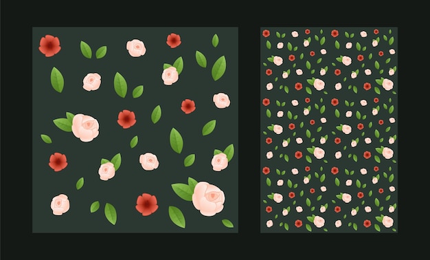 인사말 카드 및 포장지 원활한 질감 벡터에 대한 작약과 녹색 잎 장식으로 전통적인 꽃 패턴