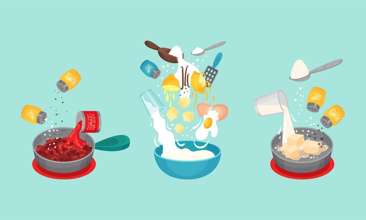 Vector traditional french cuisine dishes cooking process set vector illustration