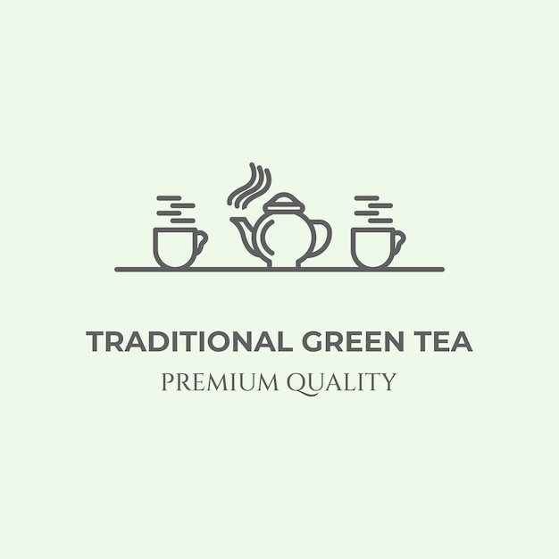 Traditional green tea line art design logo minimalist vector illustration icon