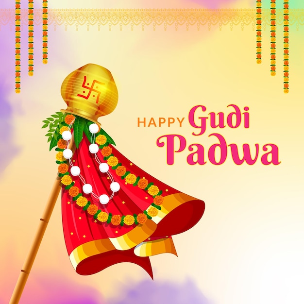 Traditional Gudhi for Indian New Year festival Gudi Padwa Ugadi