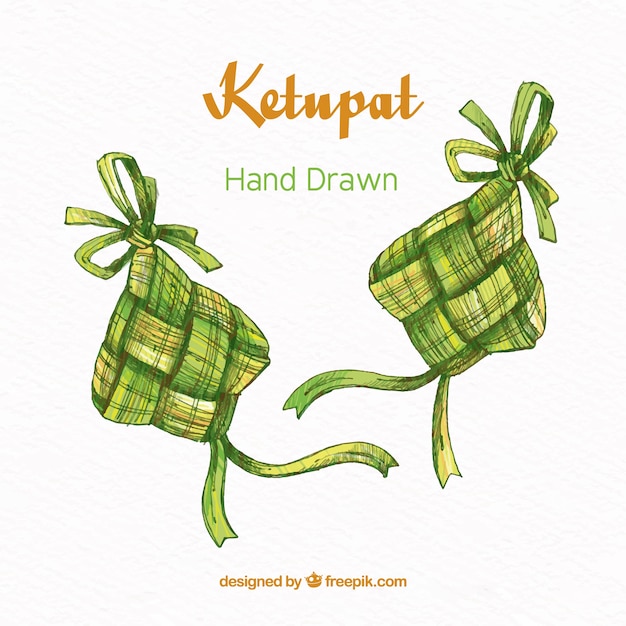 Traditional hand drawn ketupat composition